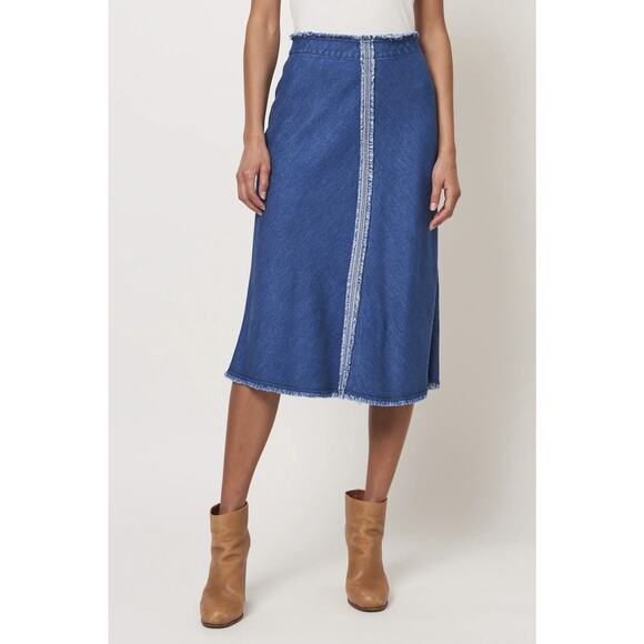 Raquel Allegra NWT Aurora Washed Indigo Denim Midi Jean Skirt Size 00 NEW - Picture 1 of 6